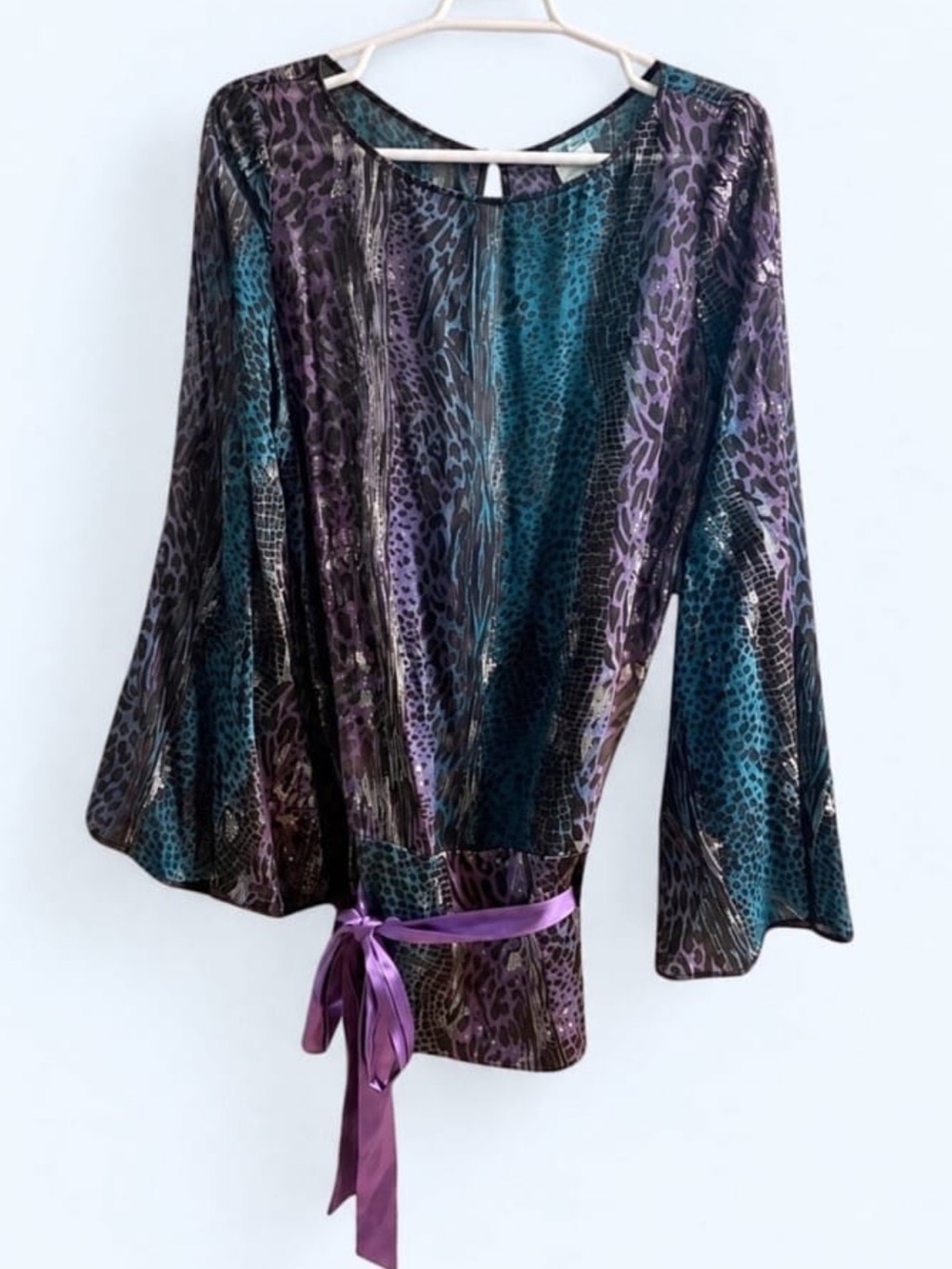 GUESS by Marciano
Multicolor Animal Print Bell Slv Open Back Tunic Blouse Large
